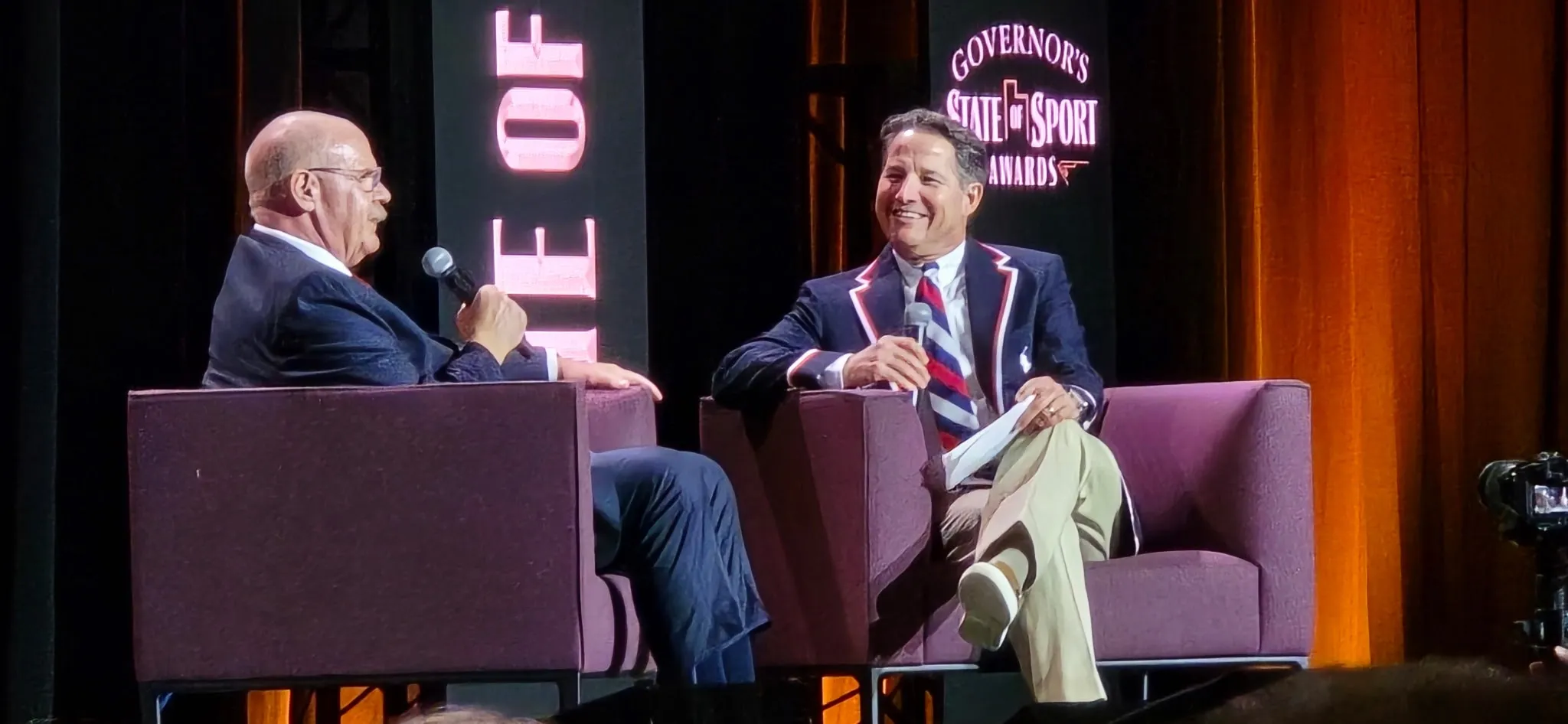 Todd Harris in conversation on stage at the Governor's State of Sport Awards.